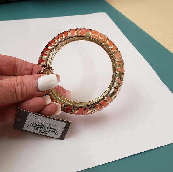 Tommy Bahama, orange zebra palm enamel jeweled clamper bangle bracelet NWT - Picture 10 of 13